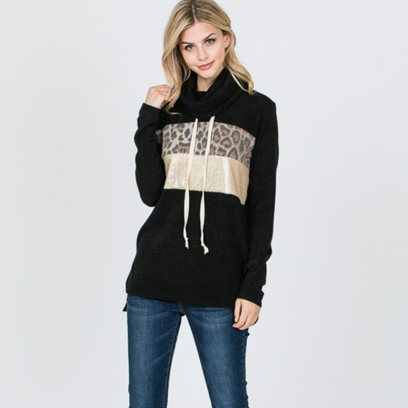 Hoodie with Leopard Print/Sequins - Picture 3 of 8